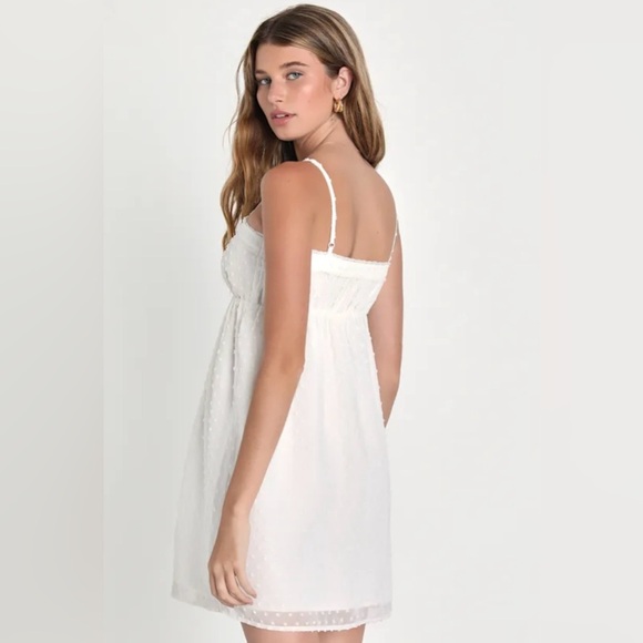 LULUS Essential Sweetness White Swiss Dot Babydoll Mini Dress Cottagecore - Picture 3 of 13
